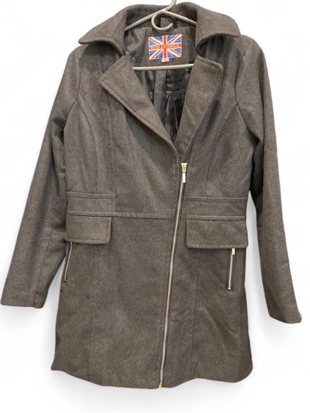 Miss London Olive-Brown Asymmetrical Zip Trench Coat